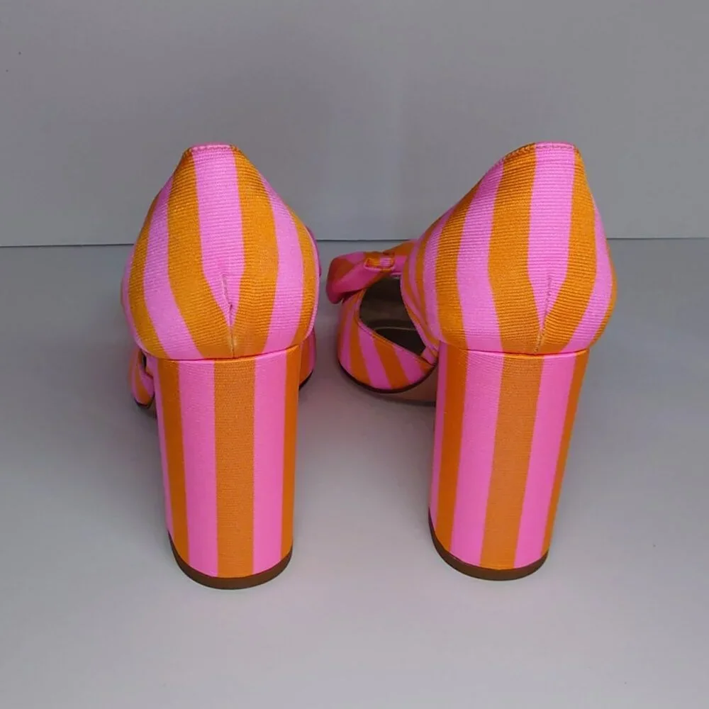 J. Crew Bell d'Orsay pumps in tie stripe pink/orange/gold 9, 8.5 Made in Italy - Picture 4 of 5